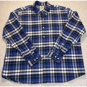 LL Bean Scotch Plaid Flannel Button Shirt Mens Extra Large Blue Traditional Fit